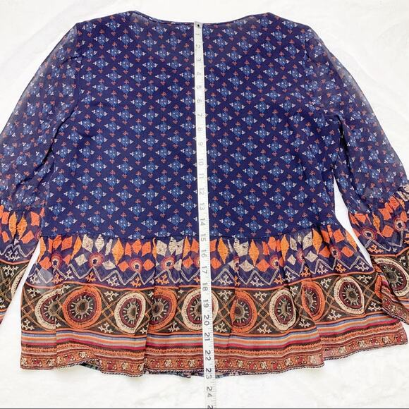 JOIE Hakima Navy Blue Orange Silk Peplum Boho Blouse size Small - Picture 5 of 9